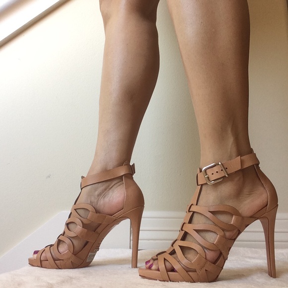 Shultz Tan Leather Open Toe Heels - Picture 4 of 10